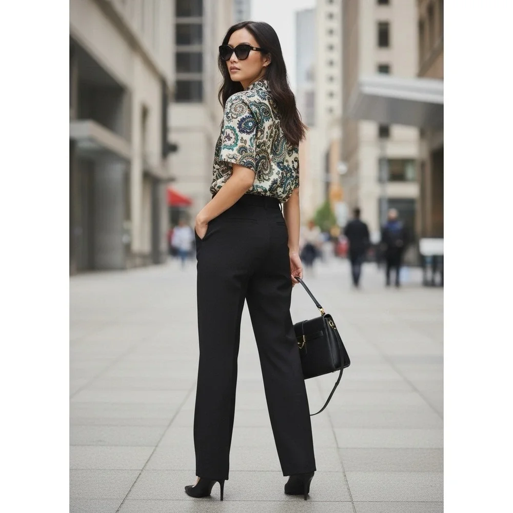 Calvin Klein Black Wide Leg Dress Pants Polyester Rayon Spandex Women Size‎ 4